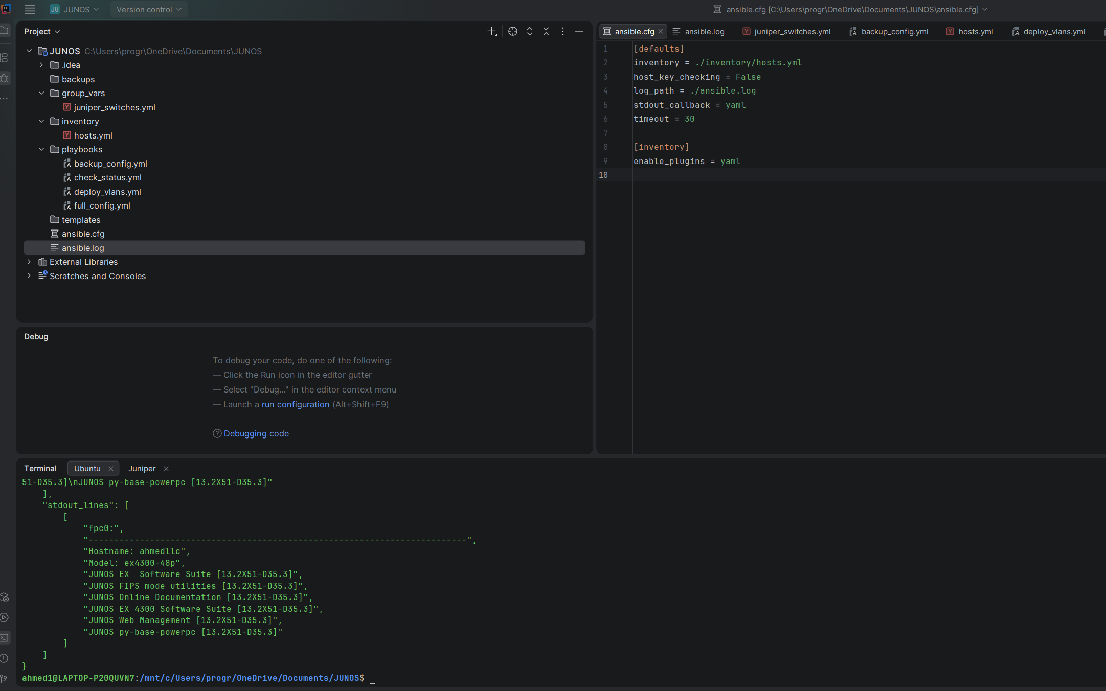 Juniper Show Version Command via Ansible